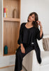 Women summer 3 piece pajama set  Black Top + Black kimono & Pants